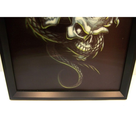 Vintage Holographic Skulls Dragon Psychedelic Illusion Framed Picture Art 13X16 - Picture 8 of 9